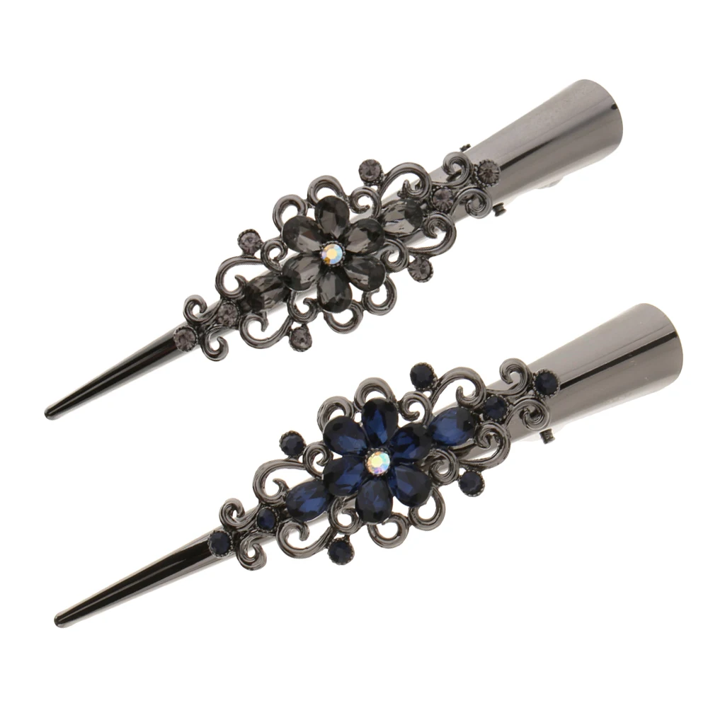 

2 Pieces Floral Crocodile Clip With Rhinestones Hair Clip Vintaje For Women