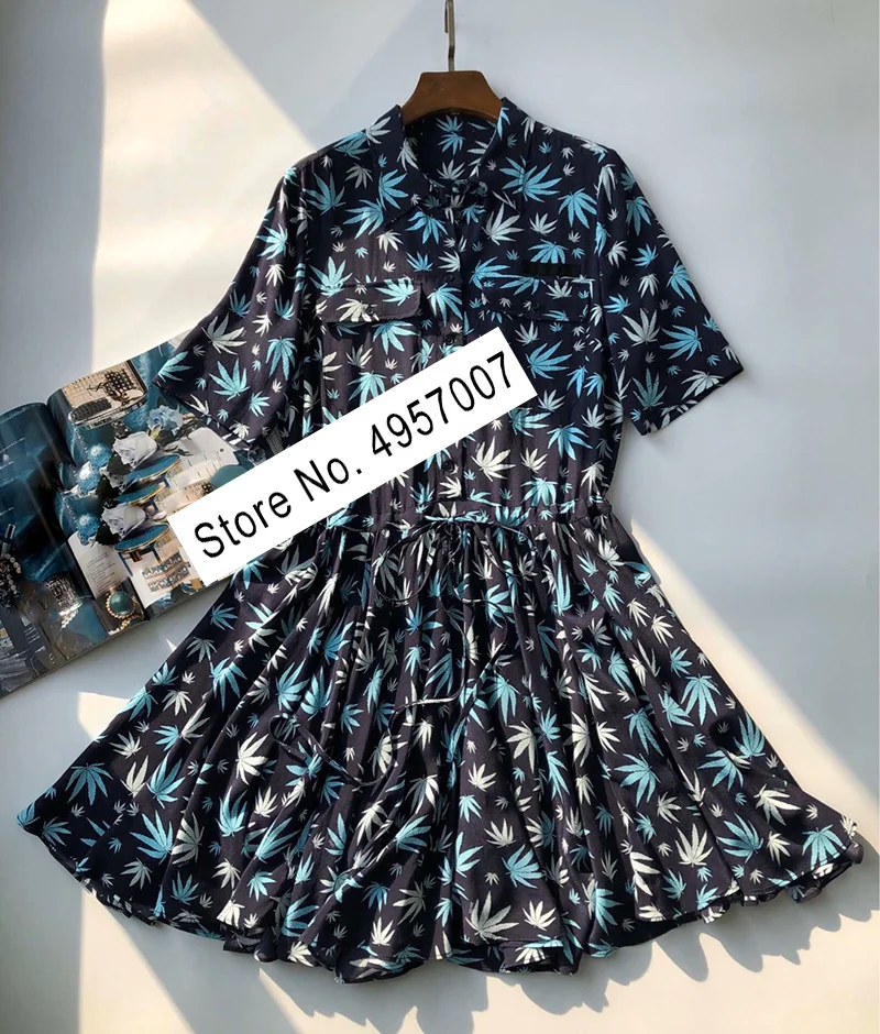 Elfbop вискоза военно-морской флот короткий рукав с отложным воротником рисунком в