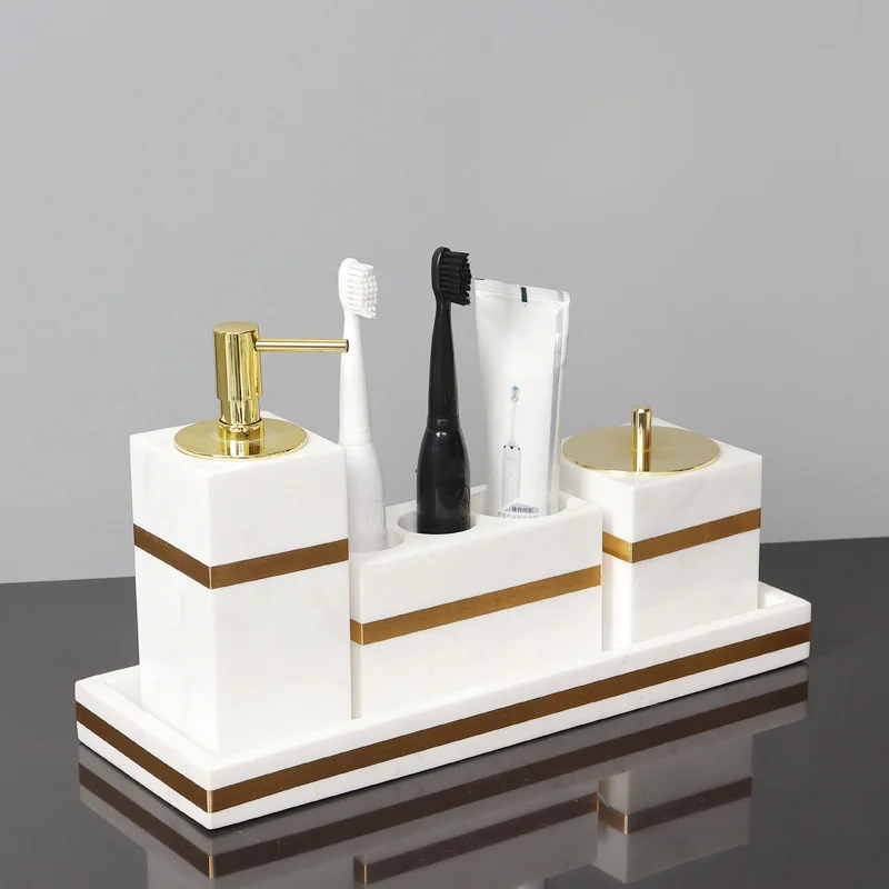 

Marble Bathroom Set Liquid Soap Dispenser/Dish Toothbrush Holder Gargle Cup Tray Cotton Swab Tissue Box Aromatherapy Bottle
