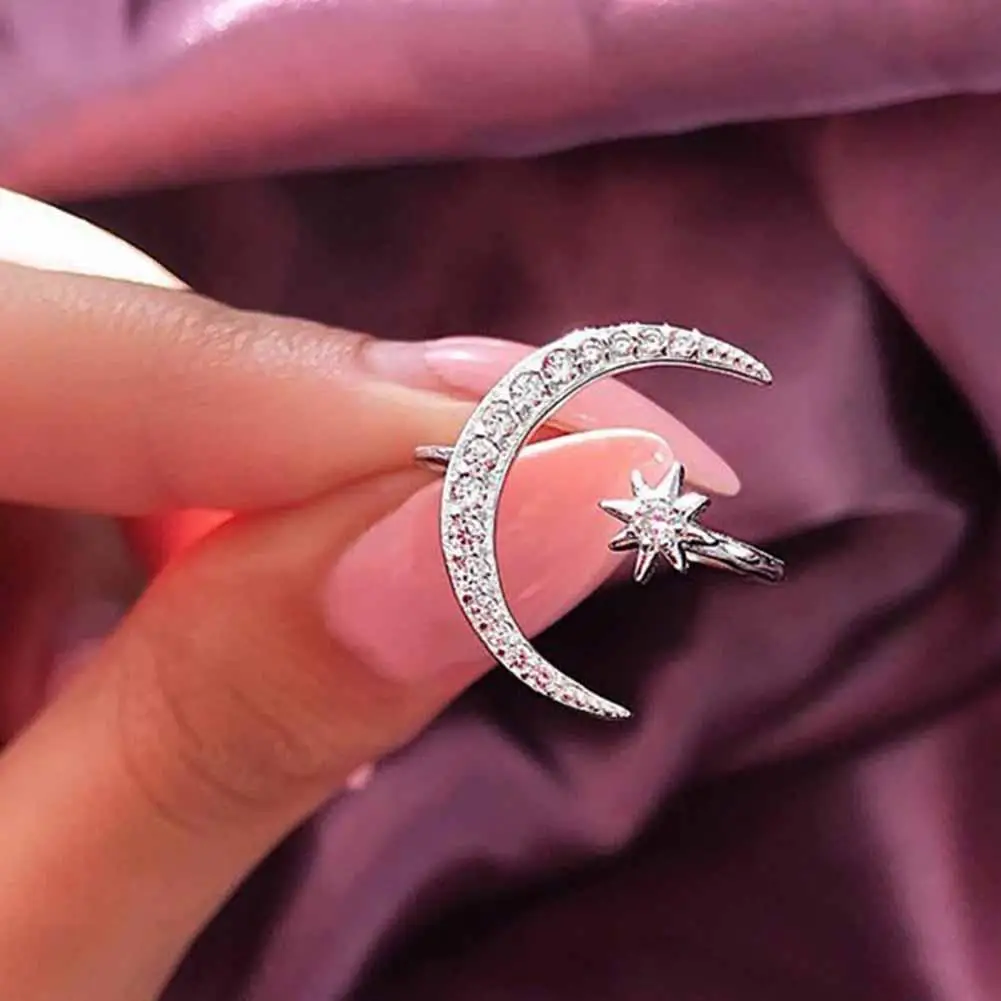Модное креативное Открытое кольцо Стразы со звездой и луной женское свадебное