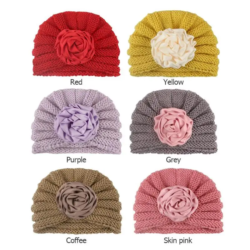 Осенне-зимняя детская шапка с цветочным рисунком Мягкая вязаная шапочка для