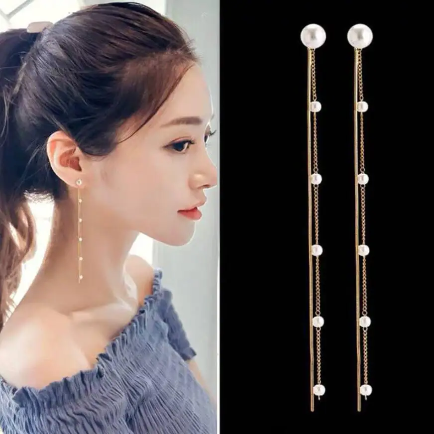 

Long Thread Tassel Drop Earrings Korean Geometric Long Chain Earrings for Women Trendy Jewelry New Earrings 2020