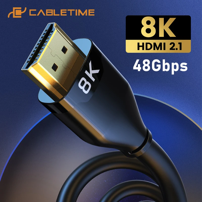 Кабель CABLETIME HDMI 2 1 кабель 8K 8K/60 Гц 4K/144 ультратонкий 48 Гбит/с для Apple TV проектора