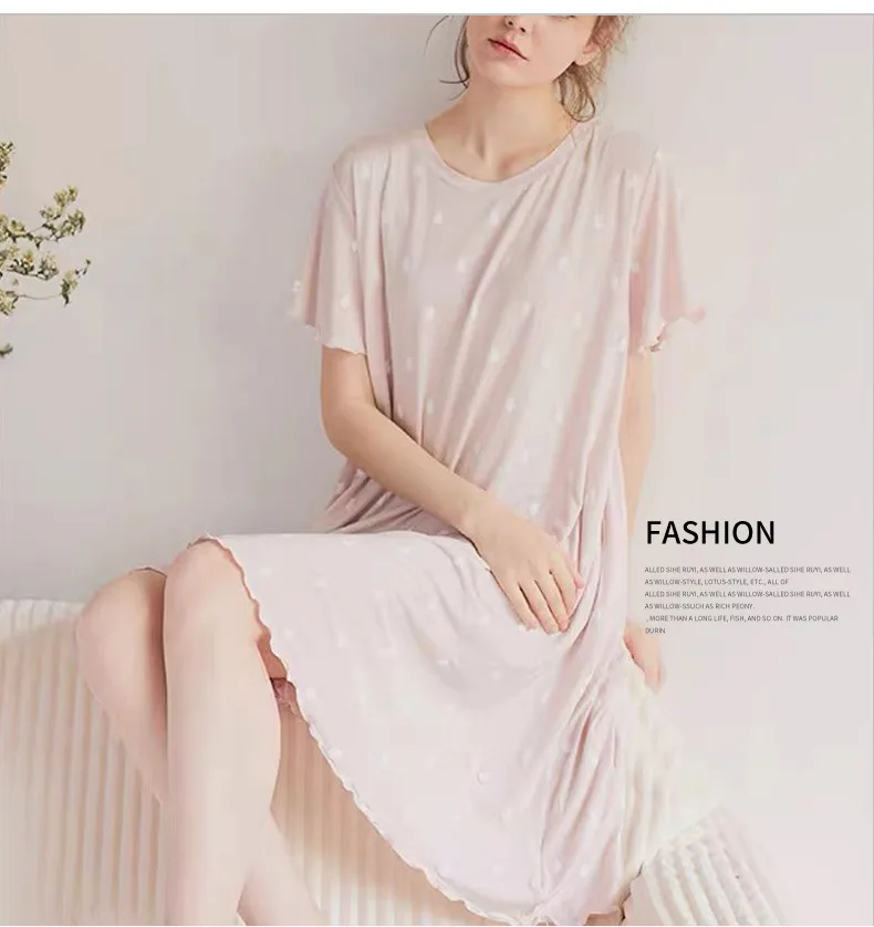 2021 New Japanese Cute Bear Modal Nightgown Home Wear Short Sleeve Summer Nightdress Women's Knee-Length Female Sleepwear