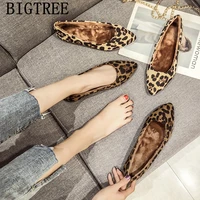 leopard shoes korean shoes pointed toe flats big size womens shoes comfort fashion chaussures femmes automne hiver schuhe damen