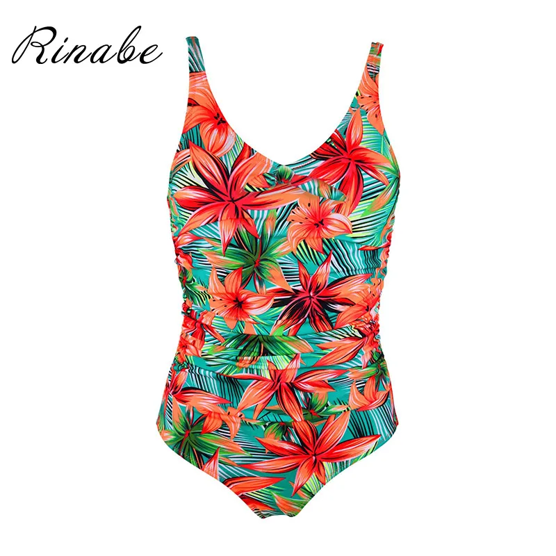Rinabe Floral Print Swimsuit Female 2020 Bikini Baceless Slimming Swimwear Women Bathing Suit Monokini One-Piece-Suit Bobysuit |