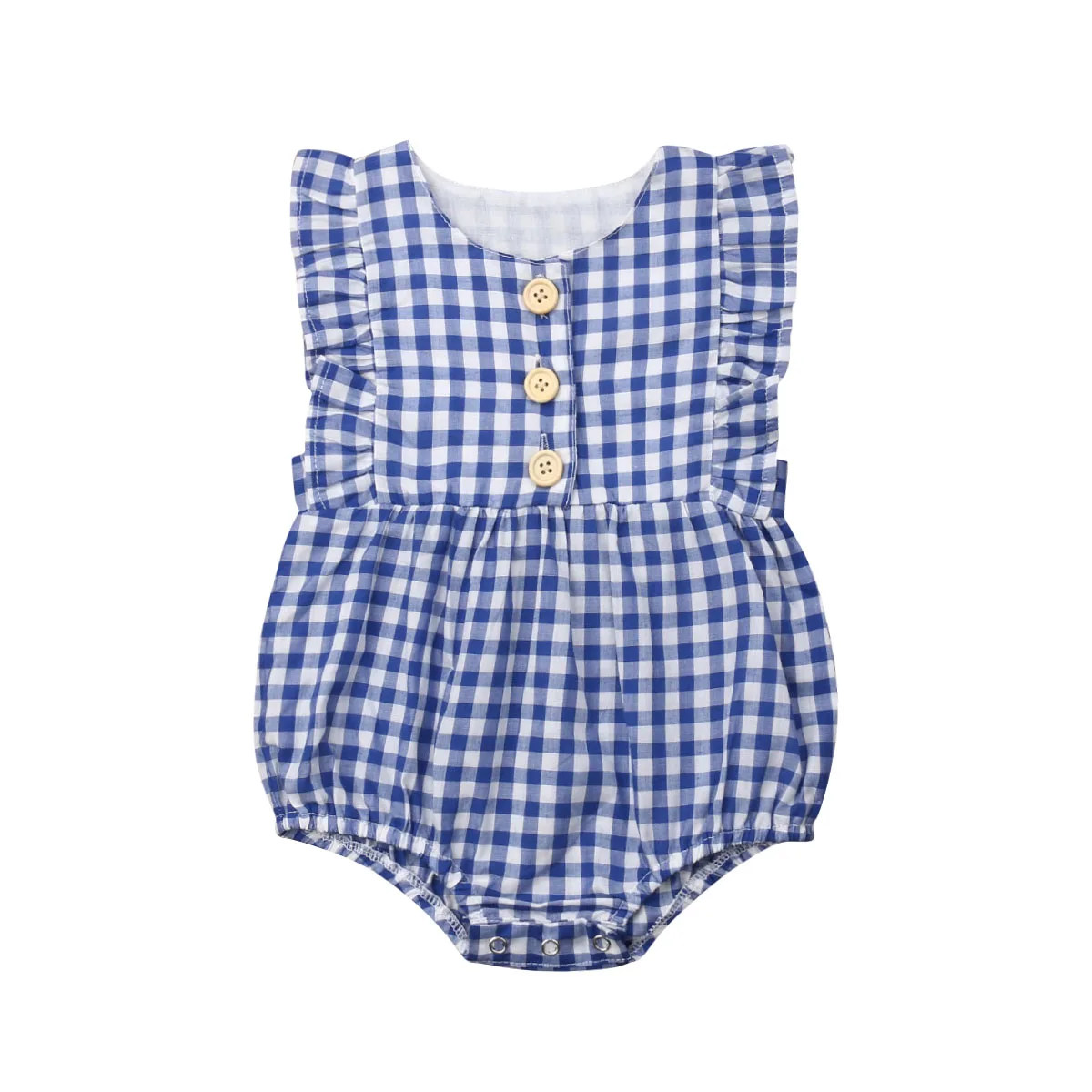 

0-24M Plaid Romper 2019 Newborn Baby Girls Plaid Rompers Sleeveless Ruffle Sunsuit Baby Girl button Romper Summer Clothes