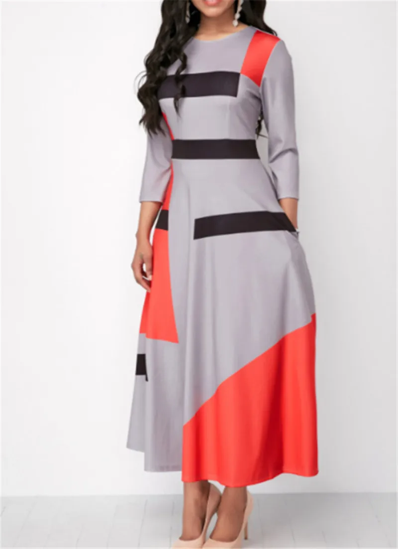 

Summer Autumn Dress Women 2019 Casual Plus Size Slim Striped Maxi Dresses Elegant Sexy Patchwork Long Party Dress 5XL