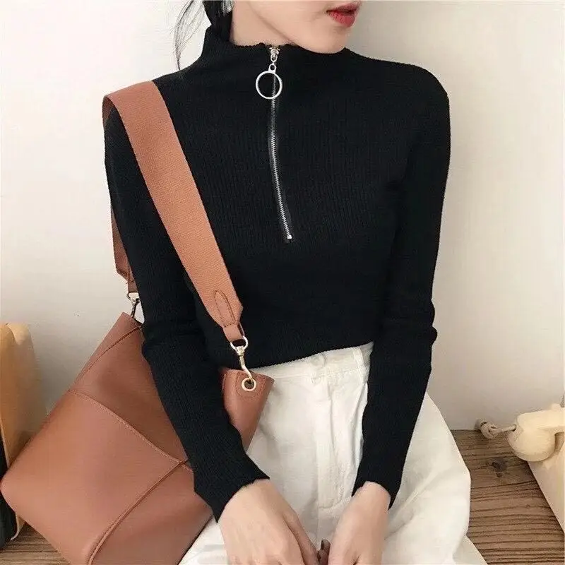 

Pink Slim Sweater Women 2021 New Streetwear Long Sleeve Black Stretchable Pullover Knitted Top Autumn Winter Female Clothing