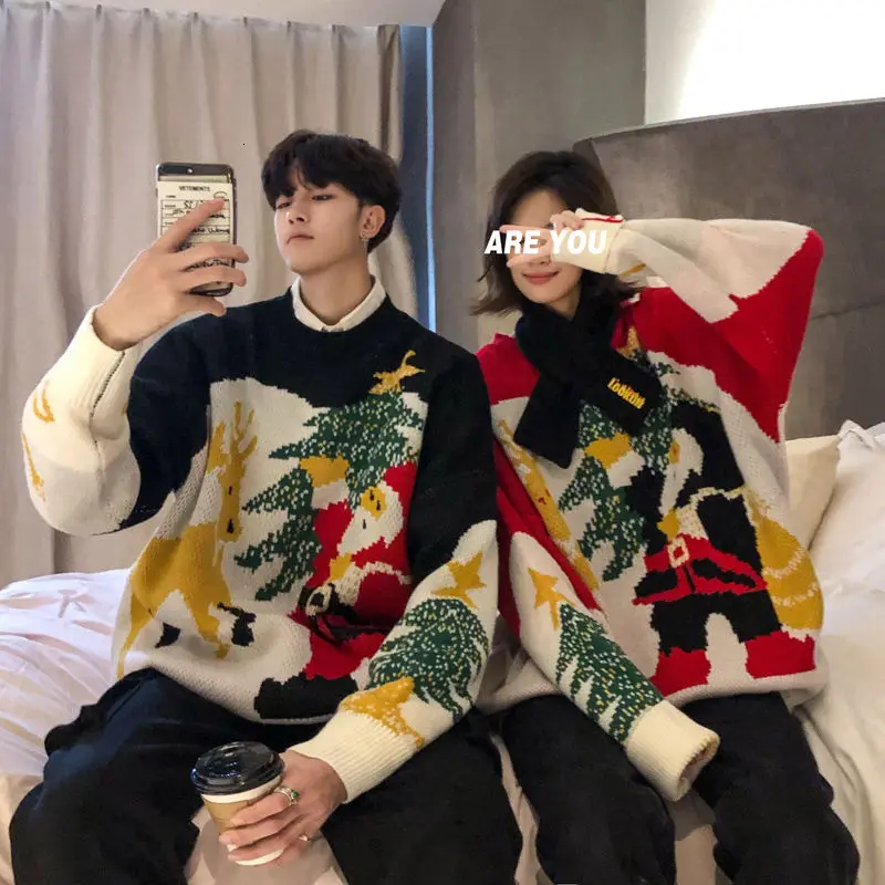 Autumn Winter Christmas Sweater Men s Loose O-neck Knitted Printed Santa Claus Elk Pullover Long Sleeve Warm Sweater 2020