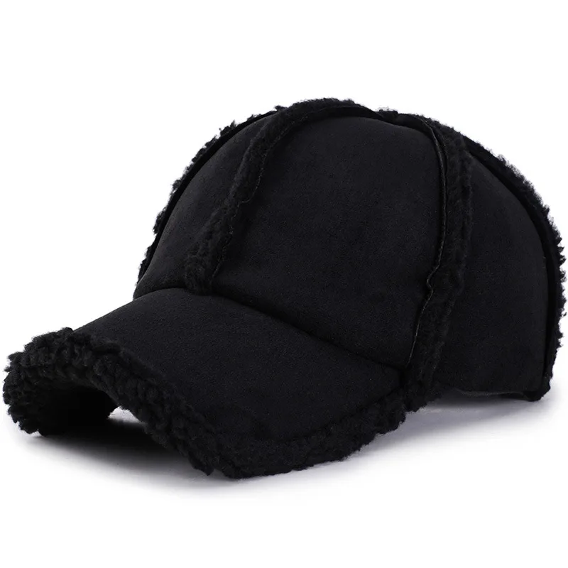 [NORTHWOOD] Женская мода Бейсболка Зимняя Шапка Snapback Теплые Шапки Папы Casquette Femme Установленный Размер Кепки 56-60 см - Цвет: Черный