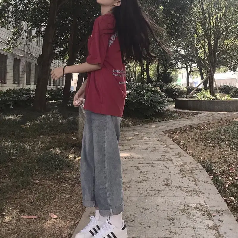 Женские джинсы винтажные широкие брюки повседневные свободные универсальные