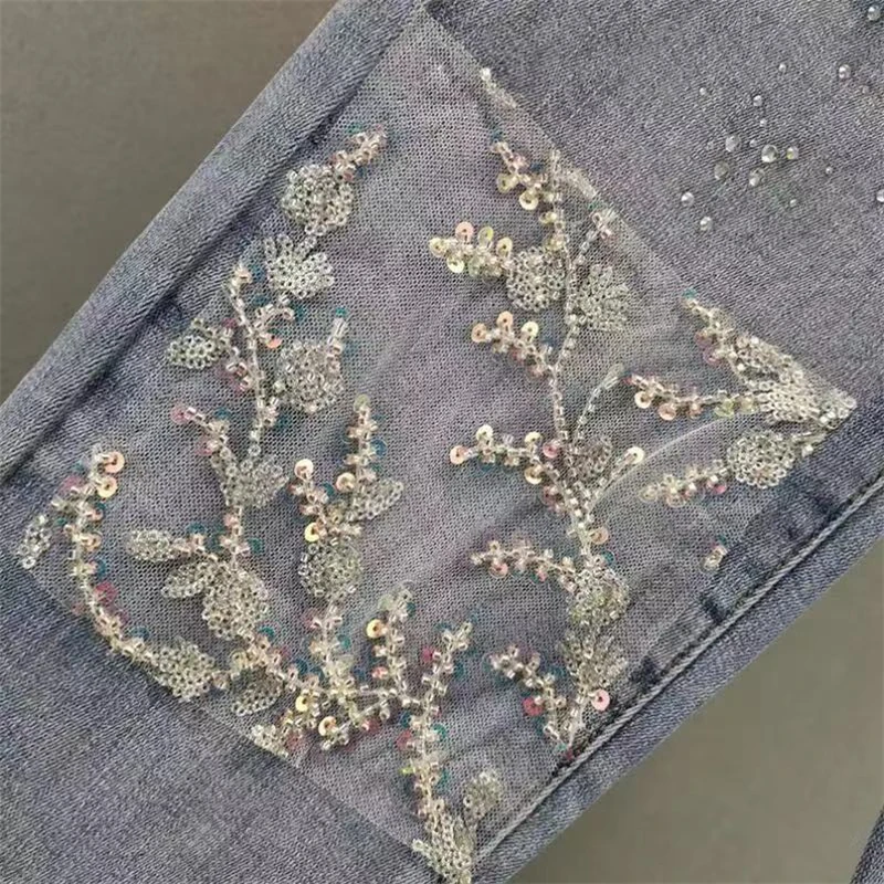 

Thin jeans women's 2021 summer new style European station loose wide-legged thinner nine points with diamonds Harlan baggy pants