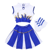 kids girls school uniform clubwear cosplay cheerleader costume sleeveless crop top pleated skirt socks outfit schoolgirl clothes