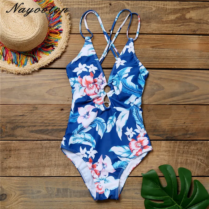 Новинка 2020 Цельный купальник с цветочным принтом Женский монокини глубоким V