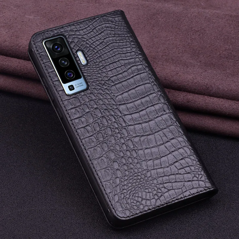 

Genuine Leather Wallet Cover Business Phone Case For Vivo X50 Pro Case Credit Card Money Slot Case Holster
