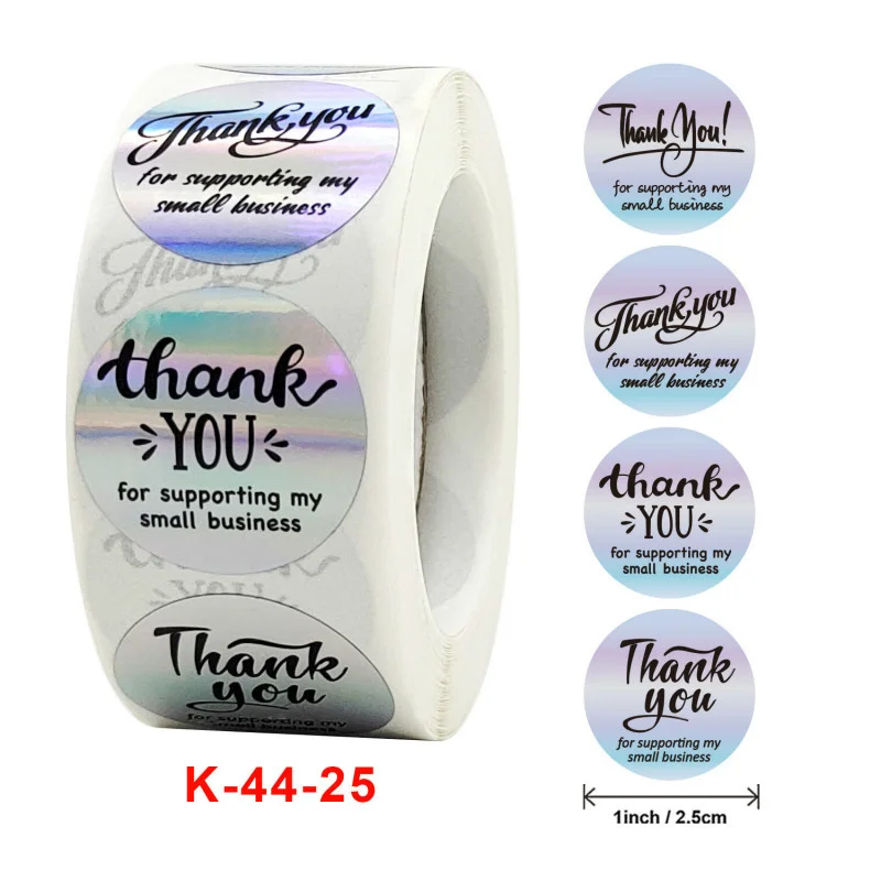 

500 Pcs A Roll Rainbow Laser Thank You Stickers Round Seal Lable Commercial Decorative Envelope Wasi Tape Kawai Stationery