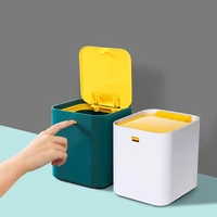 household small push type trash can with lid office desktop simple pop lid waste bins