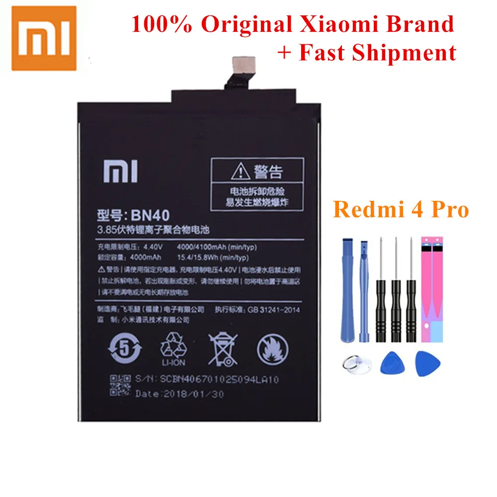 Аккумулятор BN40 для Xiaomi Redmi 4 Pro подлинный Xiao mi Batteria для Red mi 4 Pro Prime 4000/4100 запасная батарея AKKU для телефона, мАч+ Инструменты