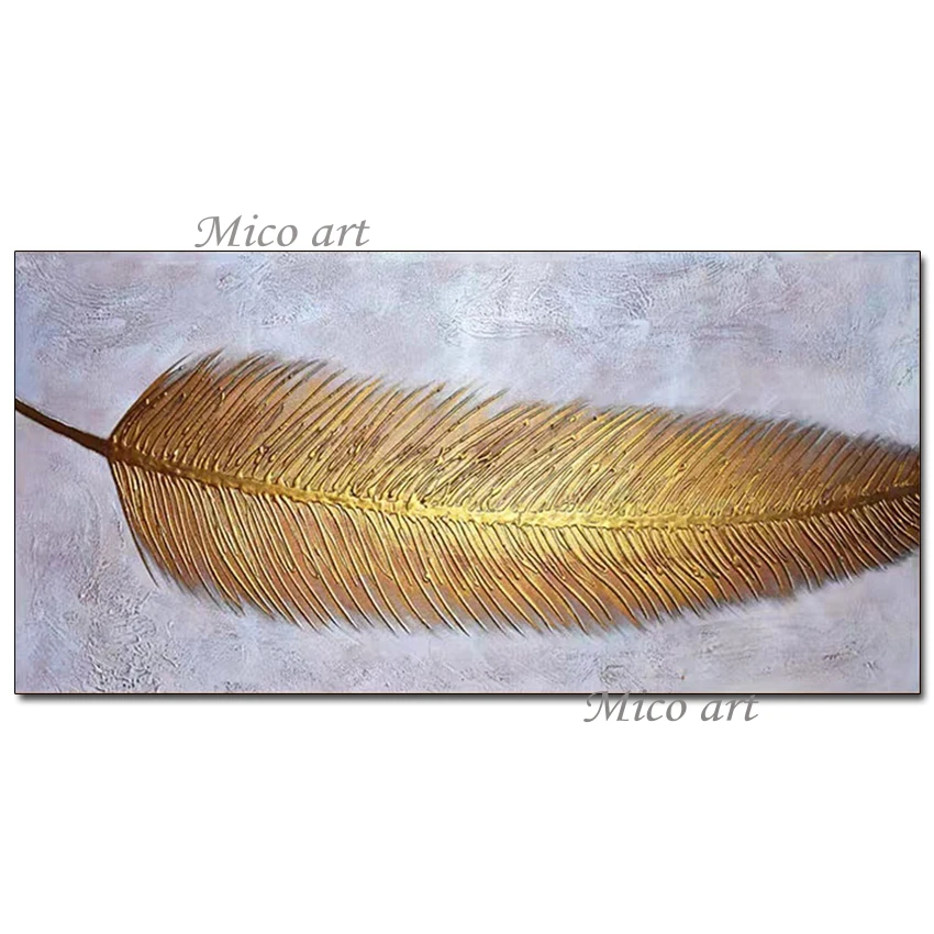 

100% Hand Drawn Abstract Gold Foil Feather Oil Paintings Art Modern Home Wall Decoration Artwork Pieces Painting For Living Room