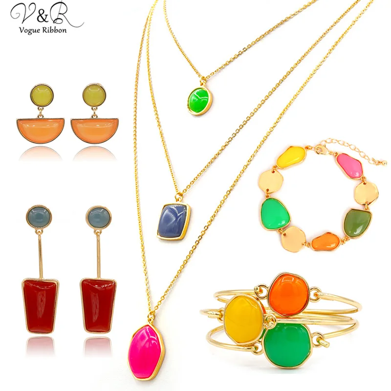 Модные женские ювелирные наборы 2020 Разноцветные серьги подвески из эпоксидного