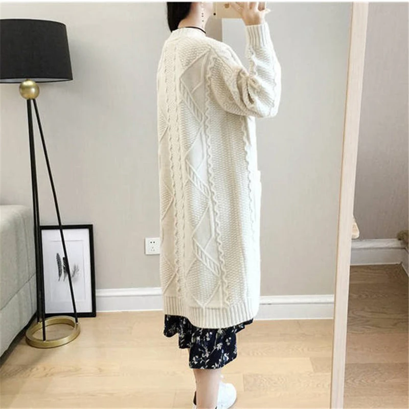 Женский вязаный кардиган средней длины джемпер в Корейском стиле с длинным