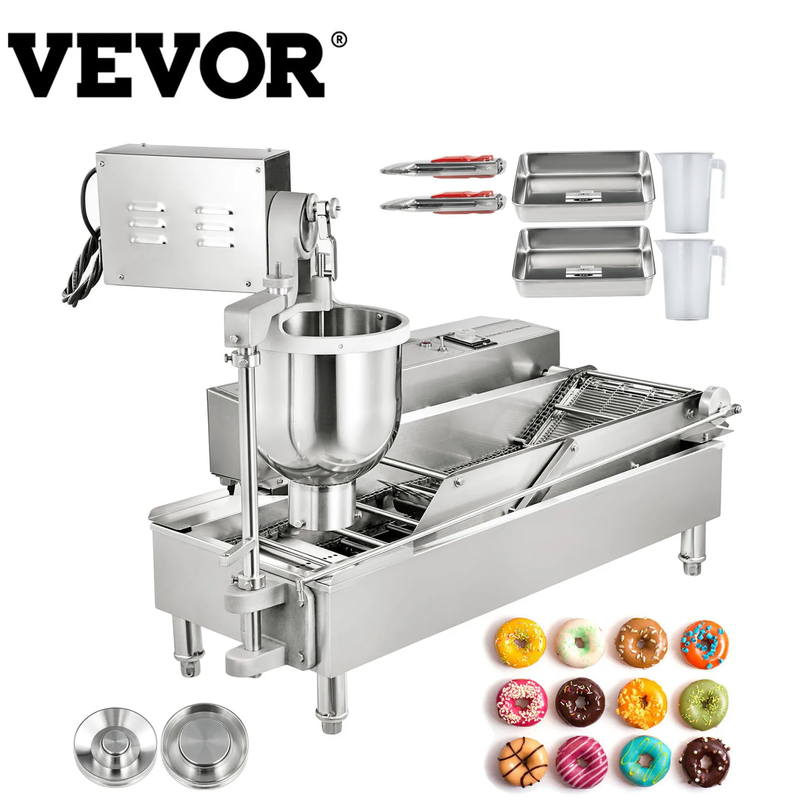 VEVOR 7L 2-рядная автоматическая машина для изготовления пончиков, автоматический прибор для приготовления пончиков, бункер с 3 размерами формы...