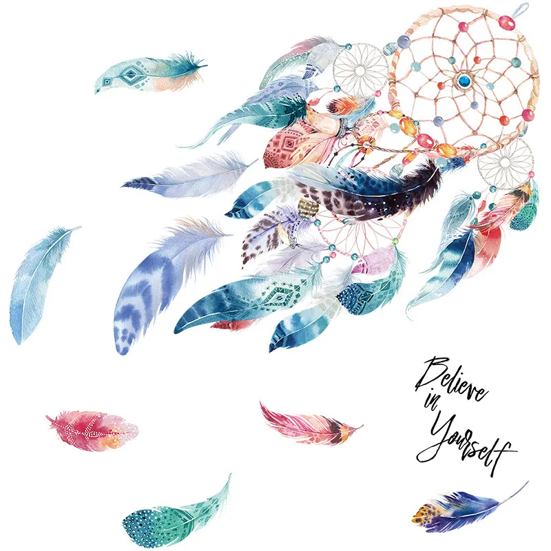 Горячая 3D Ловец снов Настенные Стикеры красочные перья страуса для Гостиная