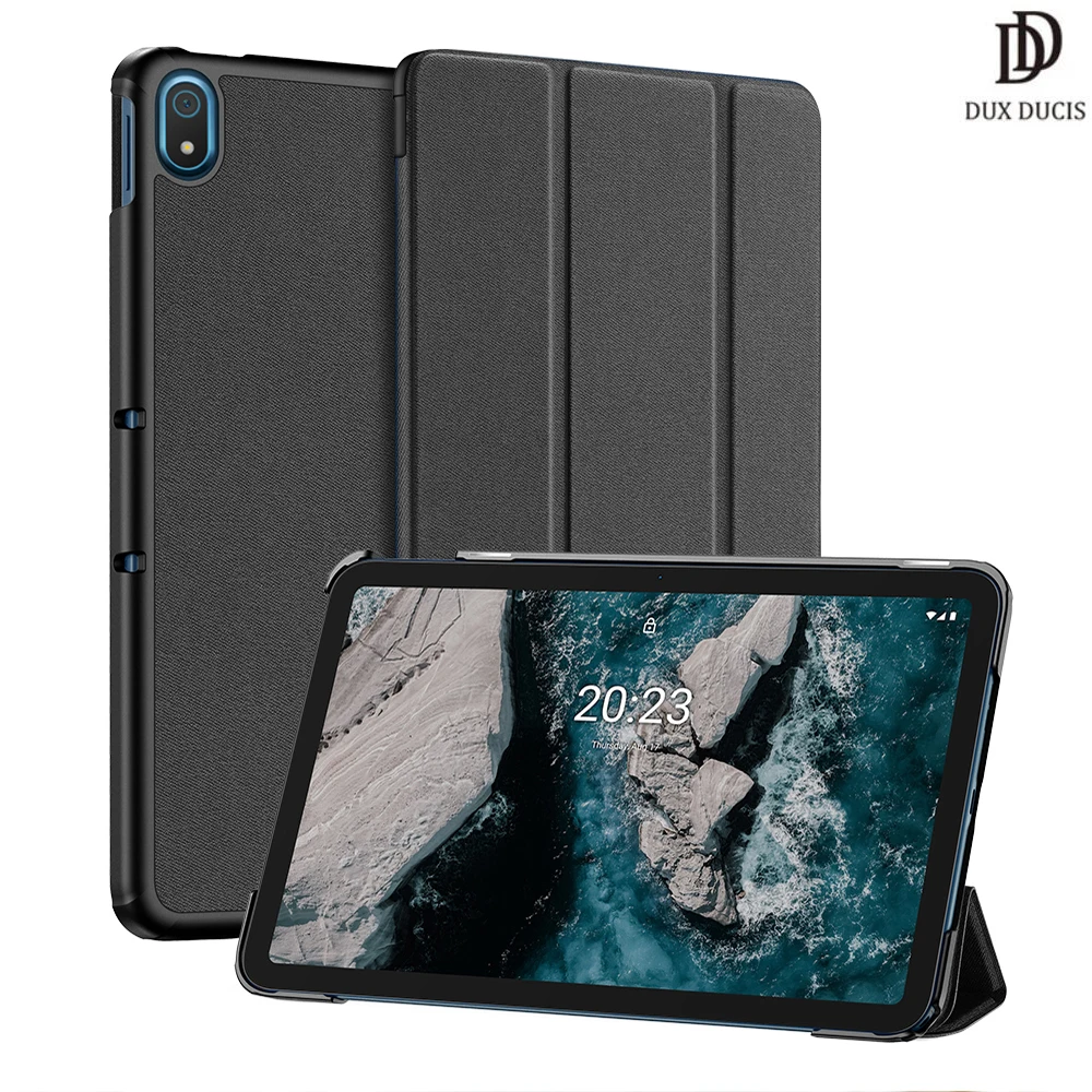 

Tablet Case for Nokia T20 PU+TPU Smart Sleep-Wake DUX DUCIS Luxury DOMO Series Trifold-Stand Protective Cover Full Protection