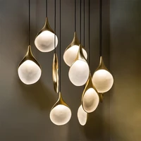 modern spoon led pendant light brass resin round hanging lamp hotel hall living room restaurant decor retro luminaire fixtures