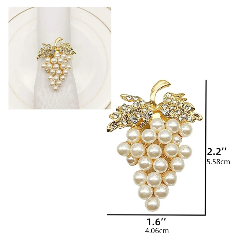 

Set of 6 Diamonds Pearl Grape Napkin Ring Alloy Napkin Buckle for Christmas Holiday Wedding Halloween Party Dinner Decor