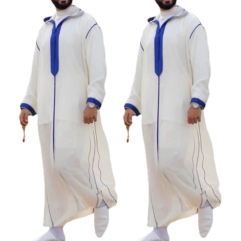 Ramadan Fashion Long Caftan Muslim Abaya Shirt Youth Qamis Homme Loose Casual Lapel Neck Islamic Clothing for Mens images - 6