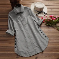 casual plus size office shirt loose tops and shirts plaid print solid color women turn down collar long sleeve female blouse