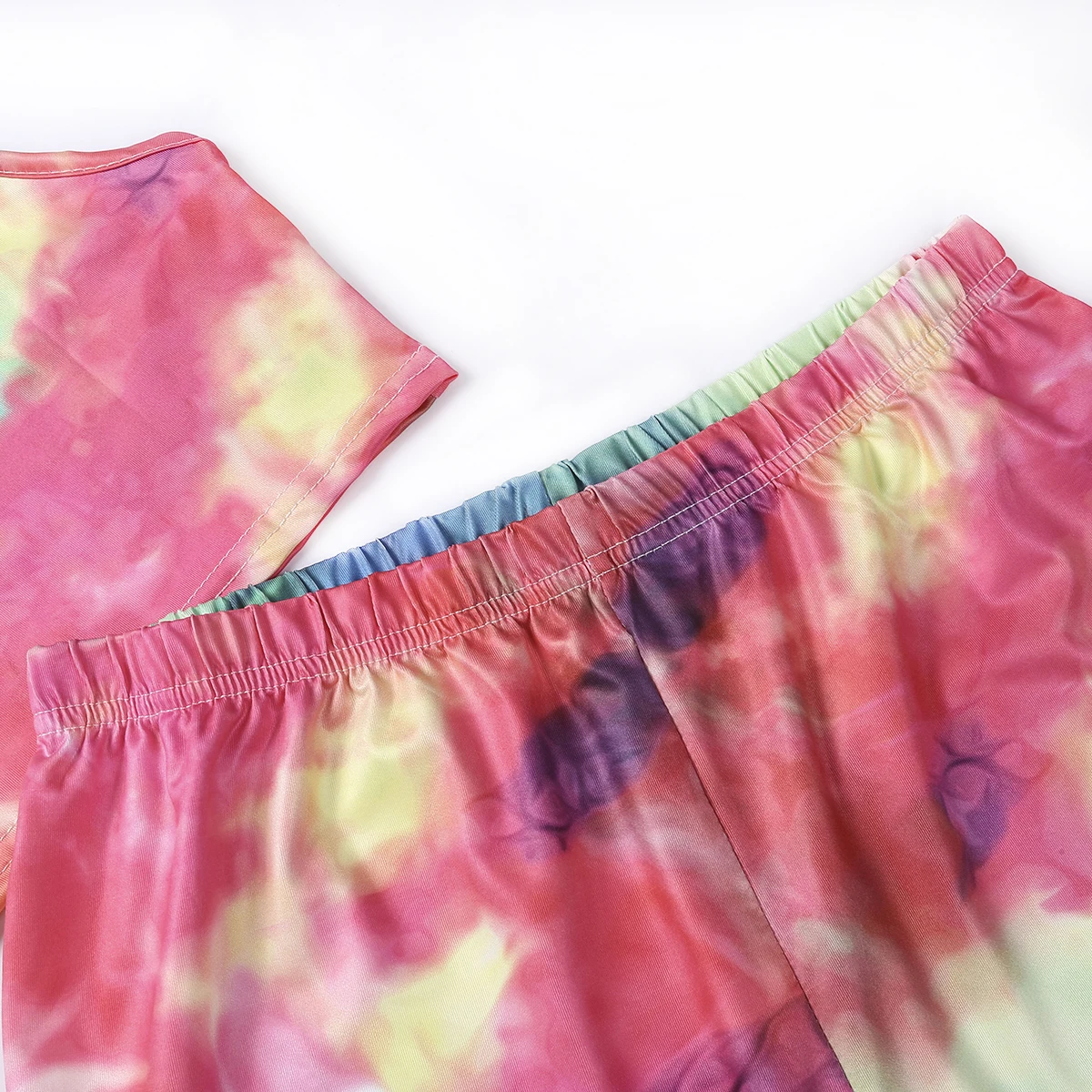 

Women Summer Two Piece Set 2020 Fashion Rainbow Tie-dye Crop Top Elastic Waist Biker Shorts Casual tracksuit sports Outfits