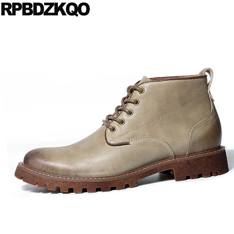 Ботинки мужские осенние из натуральной кожи на шнуровке с мехом в стиле милитари