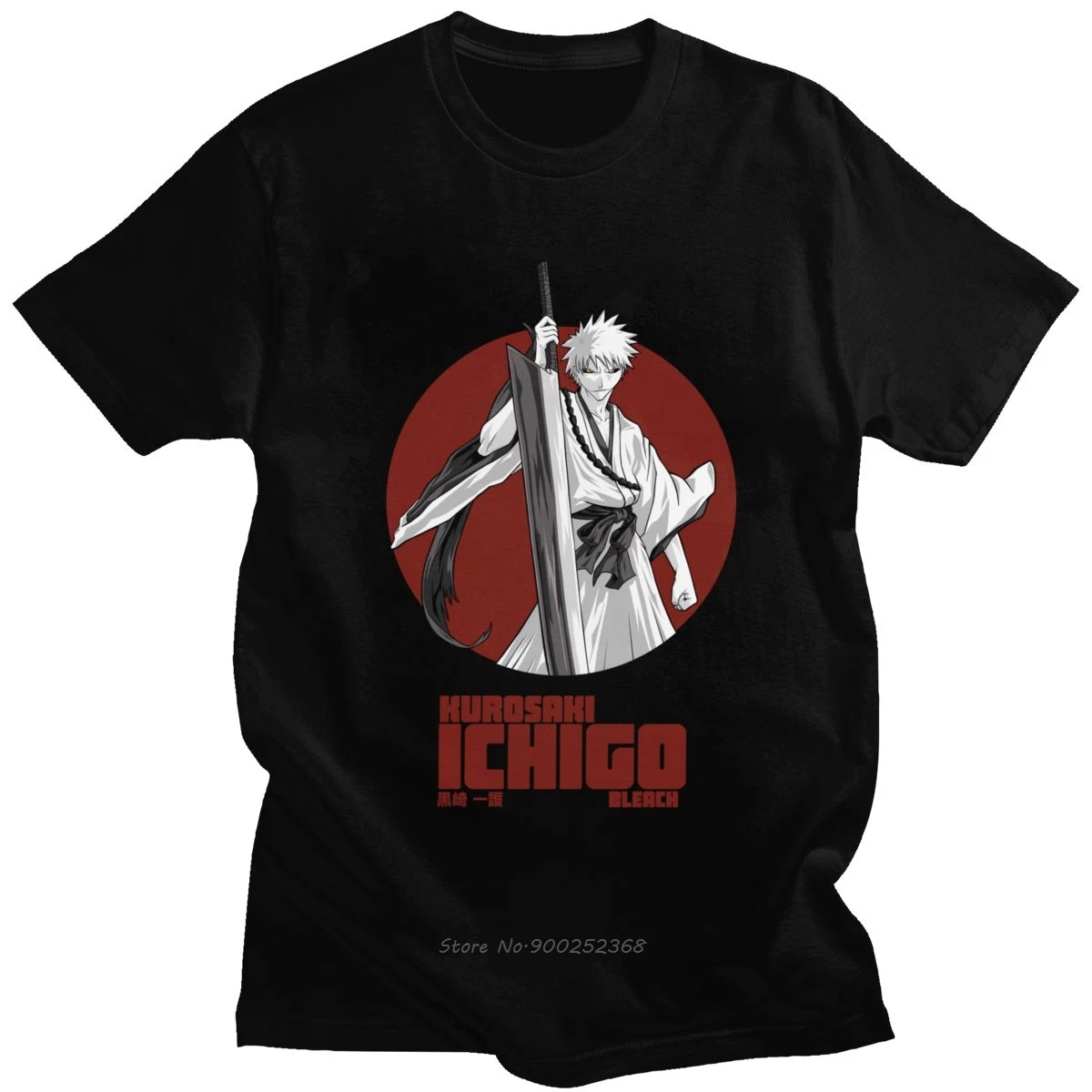 

Ichigo Kurosaki T Shirt For Men Pre-shrunk Cotton Urban T-shirt Round Neck Short Sleeve Bleach Anime Manga Tee Fitted Harajuku