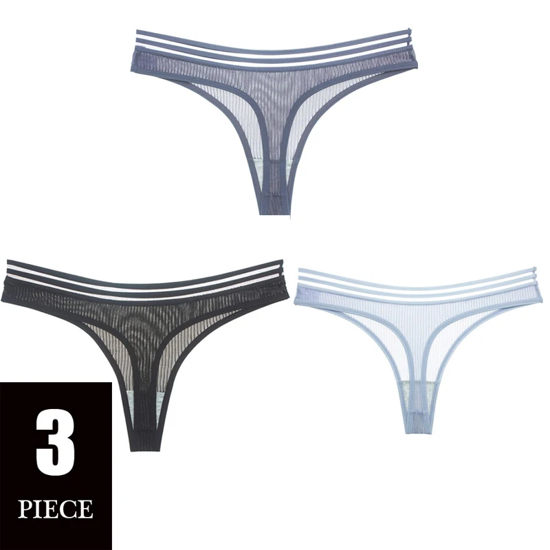 3 шт. сексуальное нижнее белье из ледяного шелка прозрачные полосатые ажурные