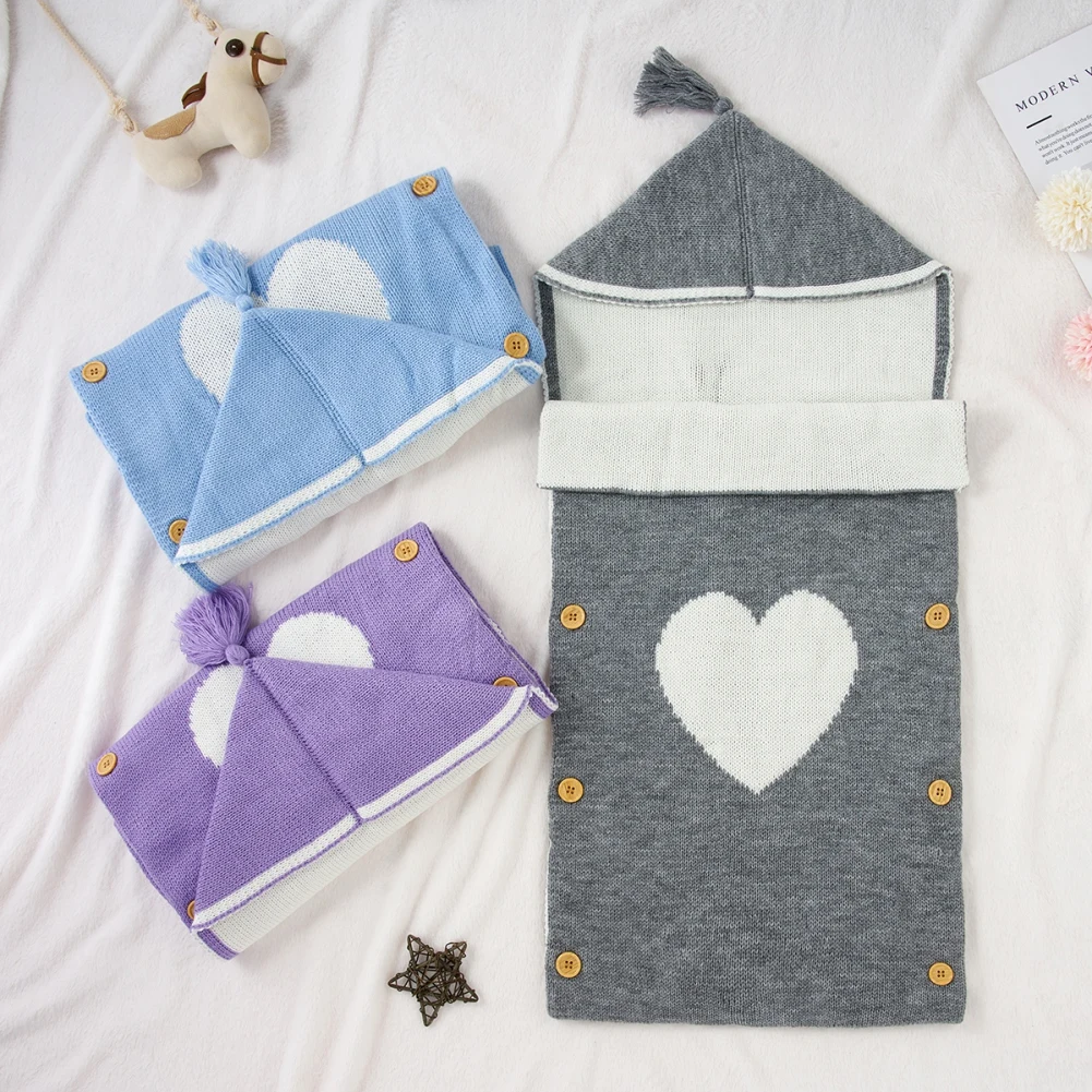 

Knit Newborn Baby Wrap Soft Blankets Baby Sleeping Bag Envelope For Newborn Sleepsack 100%Cotton Thicken for Baby 0-12 Months