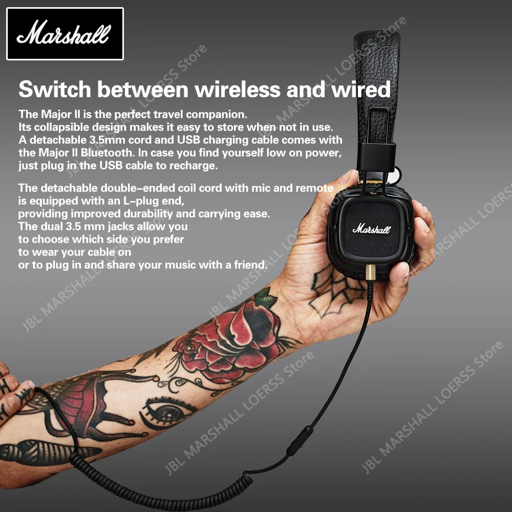 Наушники Marshall MAJOR II с Bluetooth оригинальные беспроводные наушники поп-рок музыка