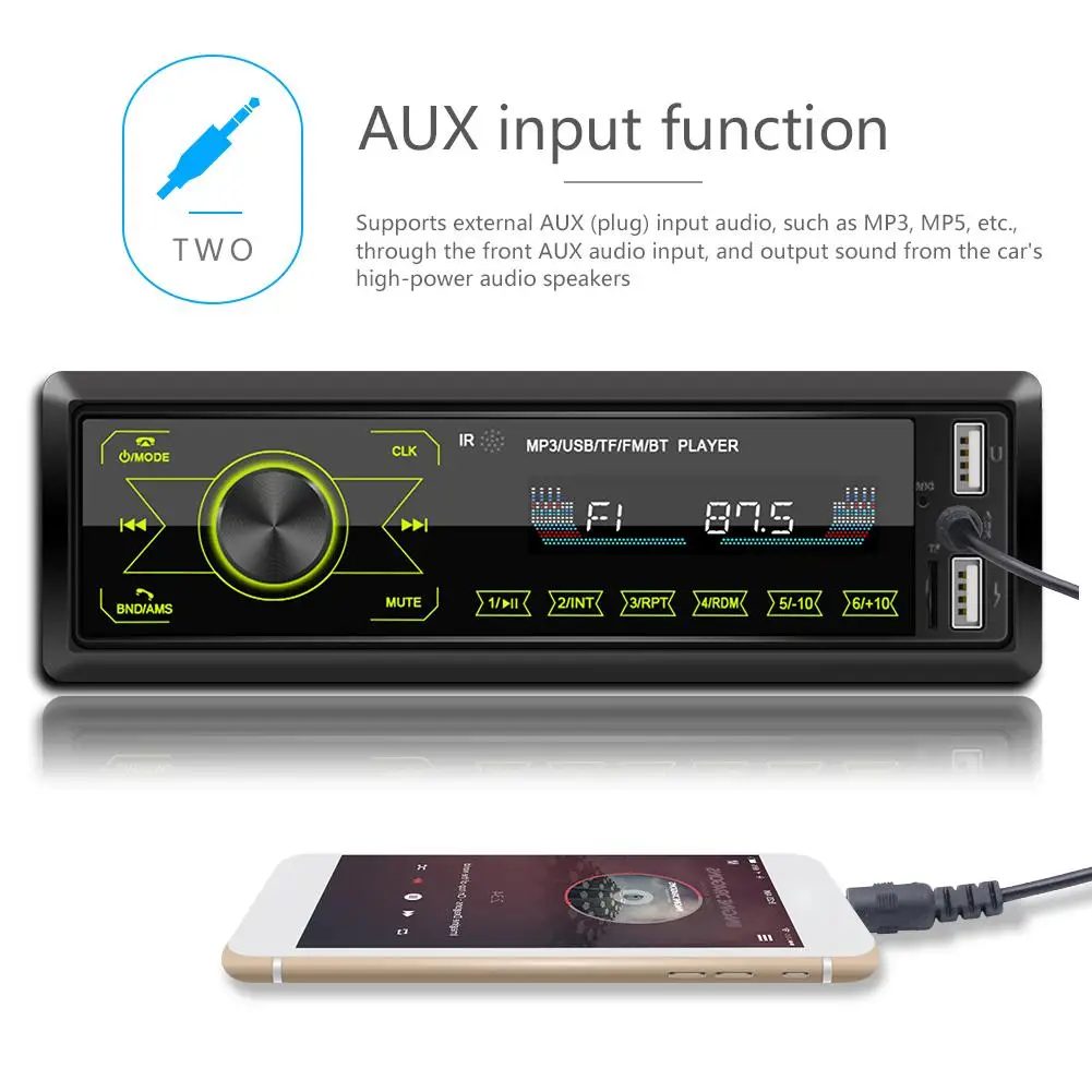 Автомобильный Bluetooth-радиоприемник mp3-плеер стерео USB 12 В In-dash 1 Din FM Aux вход приемник