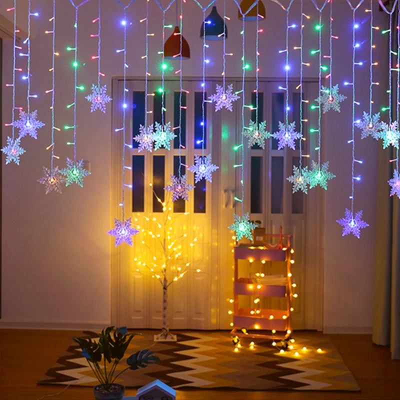 

LED String Lights Snowflakes Flashing Lights Waterproof Curtain Outdoor Decoration Holiday Party Connectable Wave Fairy Light