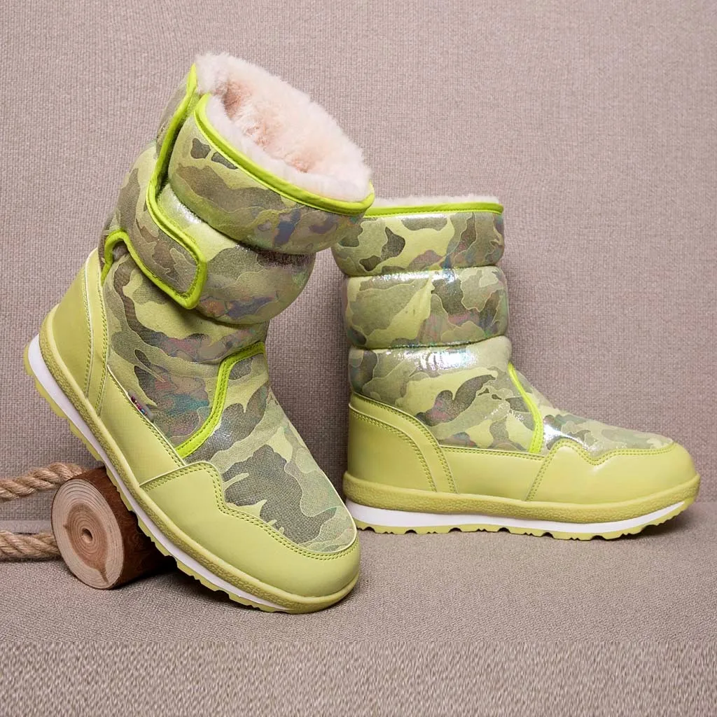 Женские очень теплые ботинки на плоской подошве без шнуровки зеленая камуфляжная обувь платформе женская с