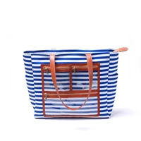 blue canvas tote bag stripe cosmetic bag dom107576