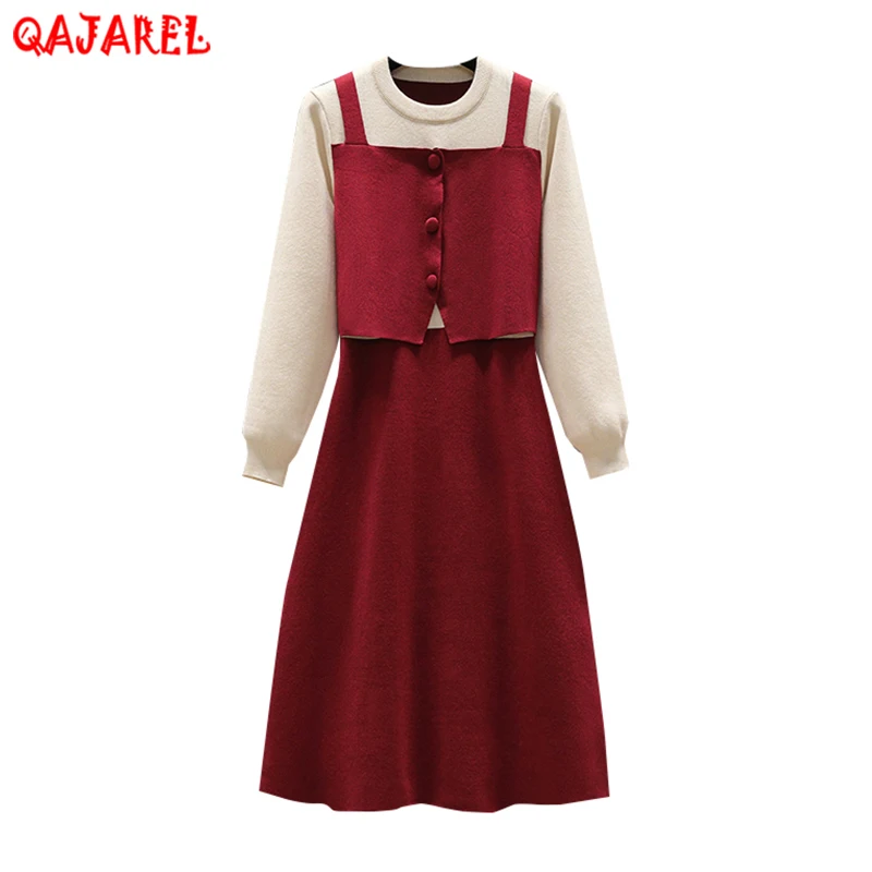 

Осенне-зимнее красное трикотажное хлопковое плотное теплое платье 2023 черное корейское винтажное платье Хепберн женское элегантное платье