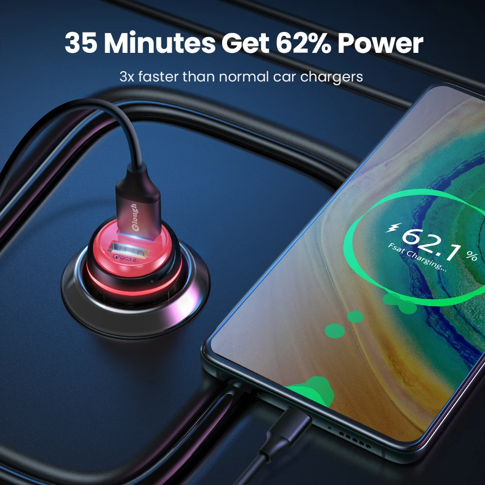 Elough 40W USB Car Charger Type c PD Quick Charge 3.0 LED Dual Fast for iPhone Xiaomi Huawei Samsung Adapter in | Мобильные телефоны