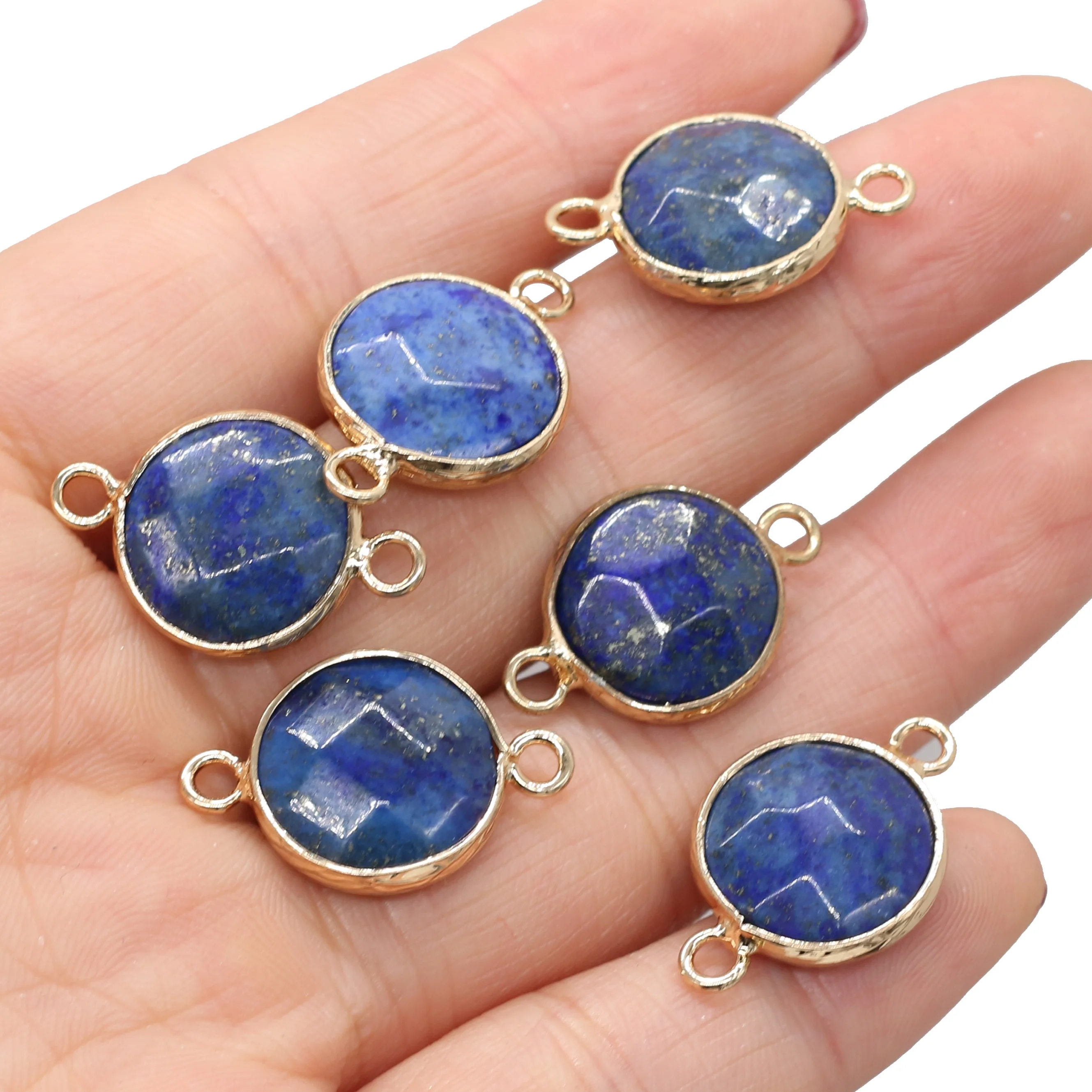 

2Pcs Natural Stone Pendant Round Shape Lapis lazuli Reiki healing Faceted Pendant for Jewelry Making Necklace Bracelet