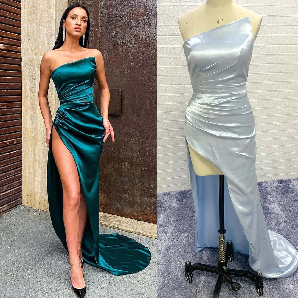 

Соблазнительные вечерние платья без бретелек, длинные элегантные атласные простые платья-русалки для выпускного вечера, Простые Вечерние ...