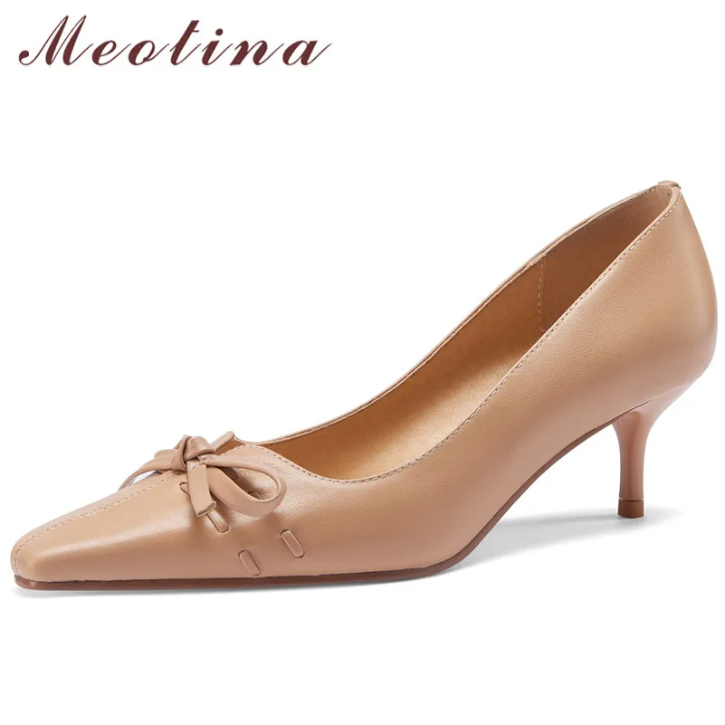 

Женские туфли-лодочки Meotina, весенние бежевые туфли из натуральной кожи на высоком каблуке-шпильке, с квадратным носком, большие размеры до 40,...