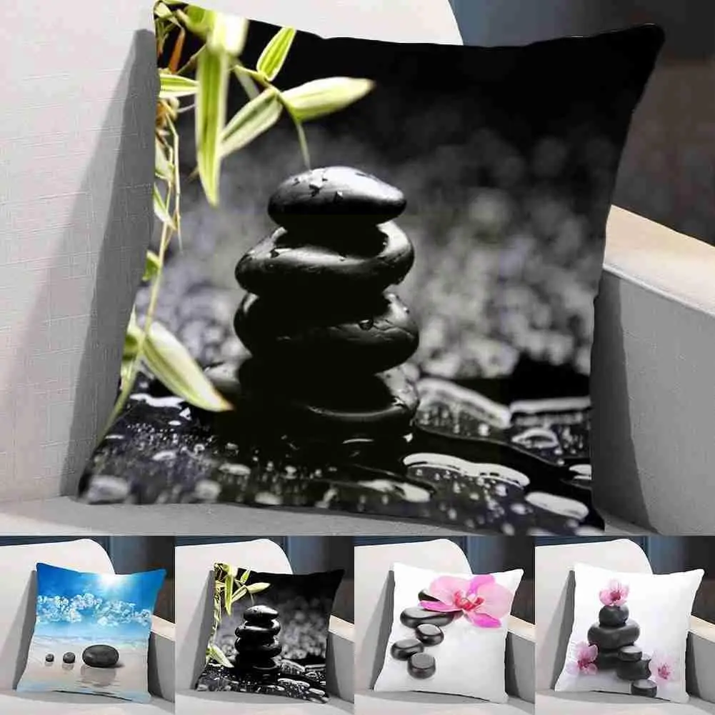 

Zen Stone Pillow Orchid Flowers Square Pillowcase Christmas 45x45cm Cushion skin Car Decorative pillow Single Sofa Peach co G1A7