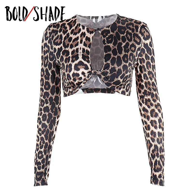 

Bold Shade Vintage 90s Leopard Long Sleeve Crop Tops For Women Indie Aesthetic Y2K T Shirts Cut Out Wrapped Skinny Sexy Top 2021